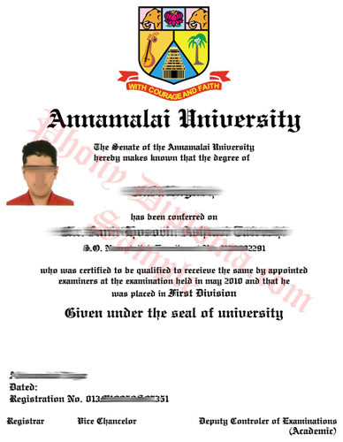 Annamalai University India Fake Diploma Sample From Phonydiploma