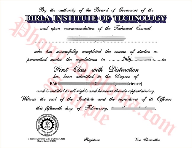 Birla Institute Of Technology India Fake Diploma Sample From Phonydiploma