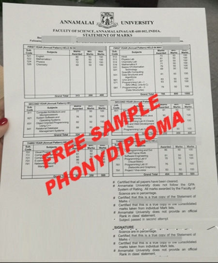 India Annamalai University Actual Match Transcript Free Sample From Phonydiploma