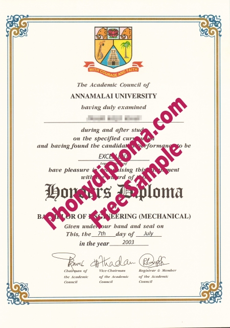 India Annamalai University Free Sample From Phonydiploma