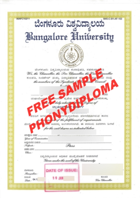India Bangalore University Free Sample From Phonydiploma