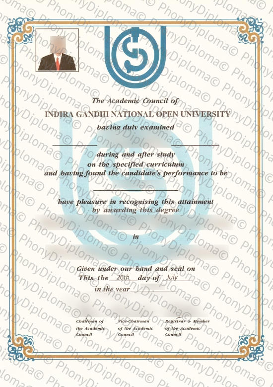 India Indira Gandhi National Open University Free Sample From Phonydiploma