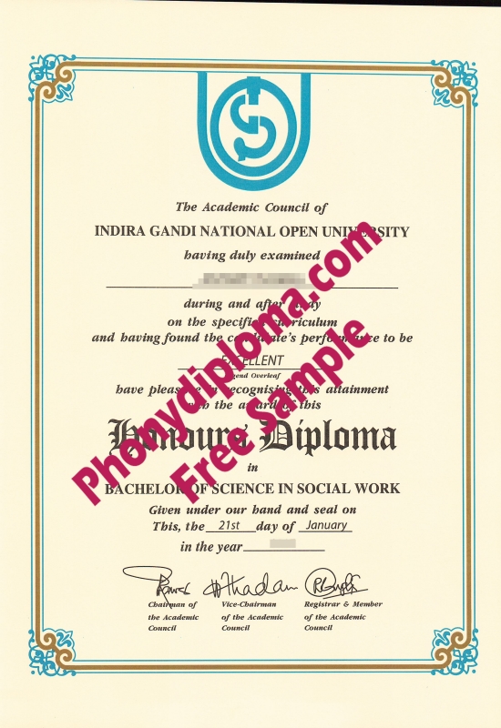India Indira Gandi National Open University Free Sample From Phonydiploma