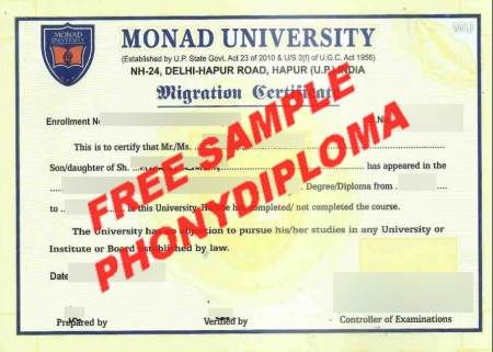 India Monad University Free Sample From Phonydiploma
