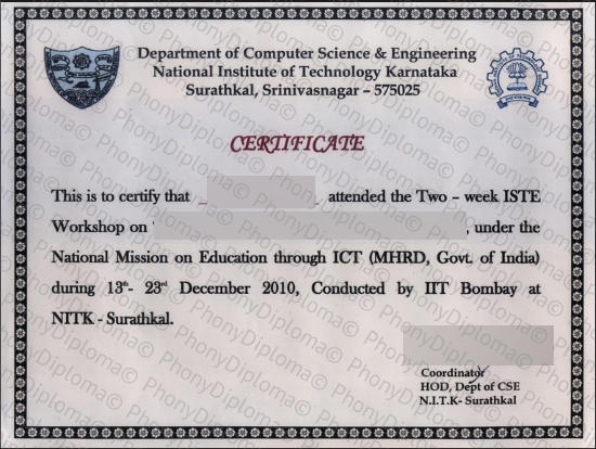 India Nitk National Institute Of Technology Karnataka Free Sample From Phonydiploma