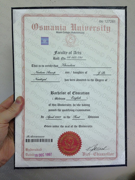 India Osmania University Photo Fake Diploma From Phonydiploma