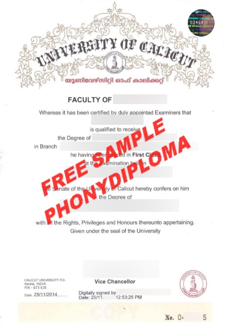 India University Of Calicut Free Sample From Phonydiploma