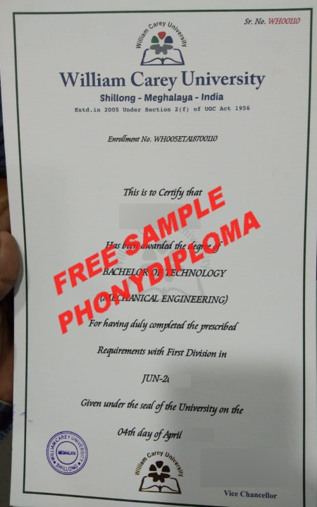 India William Carey University Free Sample From Phonydiploma
