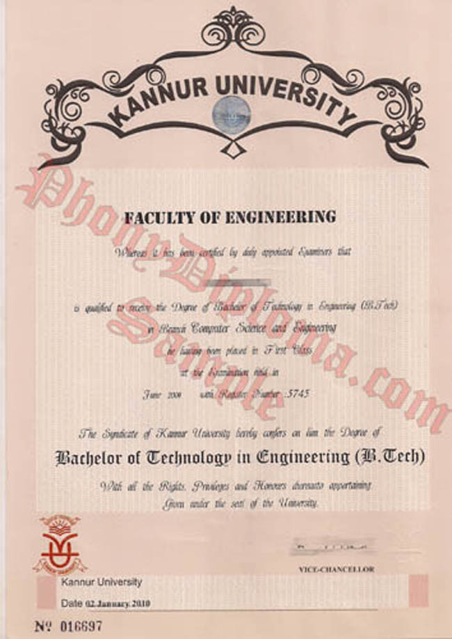 Kannur University India Fake Diploma Sample From Phonydiploma