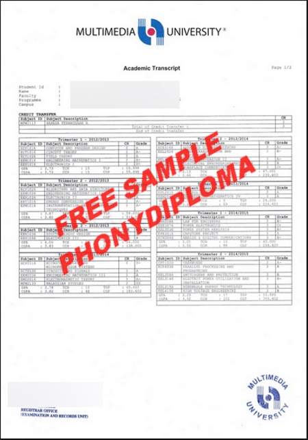 Malaysia Multimedia University Actual Match Transcript Free Sample From Phonydiploma