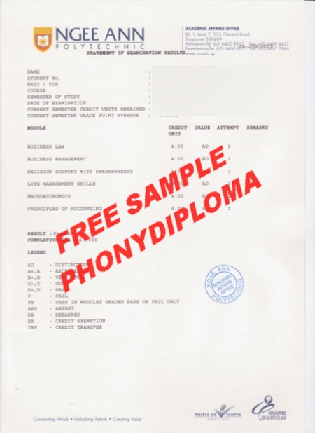 Malaysia Ngee Ann Polytechnic Actual Match Transcript Free Sample From Phonydiploma