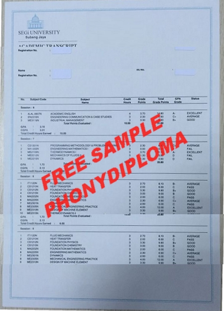 Malaysia Segi University Actual Match Transcript Free Sample From Phonydiploma
