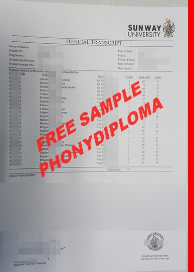 Malaysia Sunway College Actual Match Transcript Free Sample From Phonydiploma