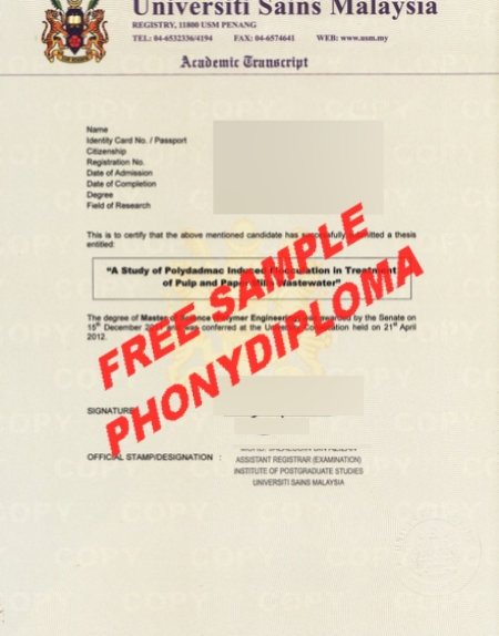 Malaysia Universiti Sains Actual Match Transcript Free Sample From Phonydiploma