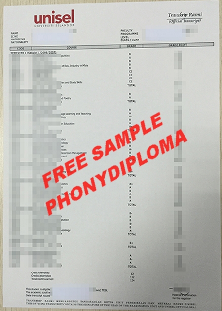 Malaysia University Of Selangor Unisel Actual Match Transcript Free Sample From Phonydiploma