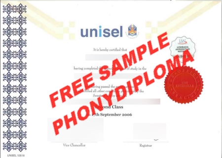 Malaysia University Of Selangor Unisel Free Sample From Phonydiploma