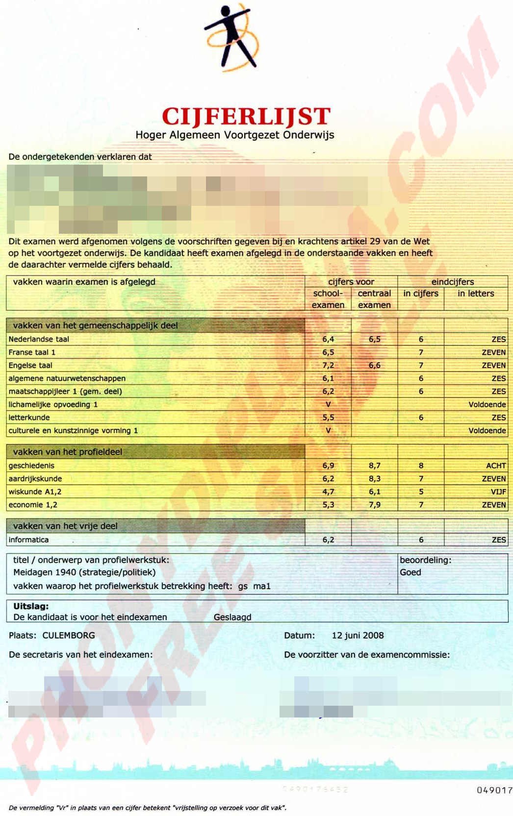 Cijferlijst Fake Netherlands University Diploma Sample From Phonydiploma