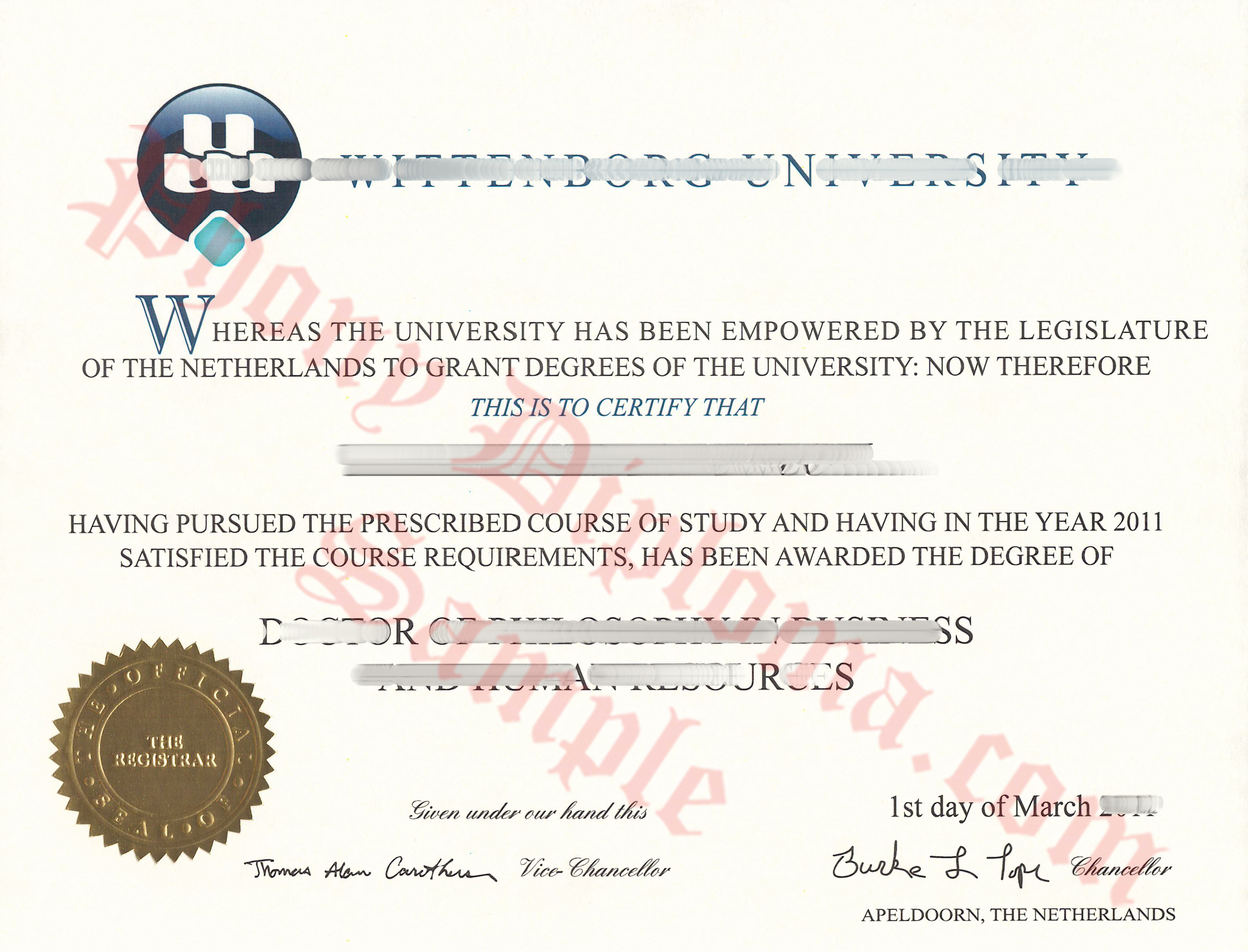 Fake Netherlands University Diploma Sample From Phonydiploma