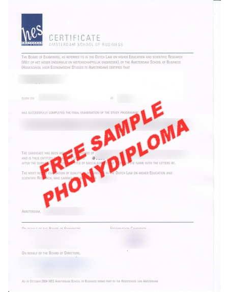 Netherlands Amsterdam School Of Business Free Sample From Phonydiploma