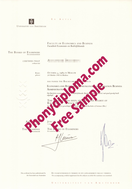 Netherlands University Of Amsterdam Free Sample From Phonydiploma