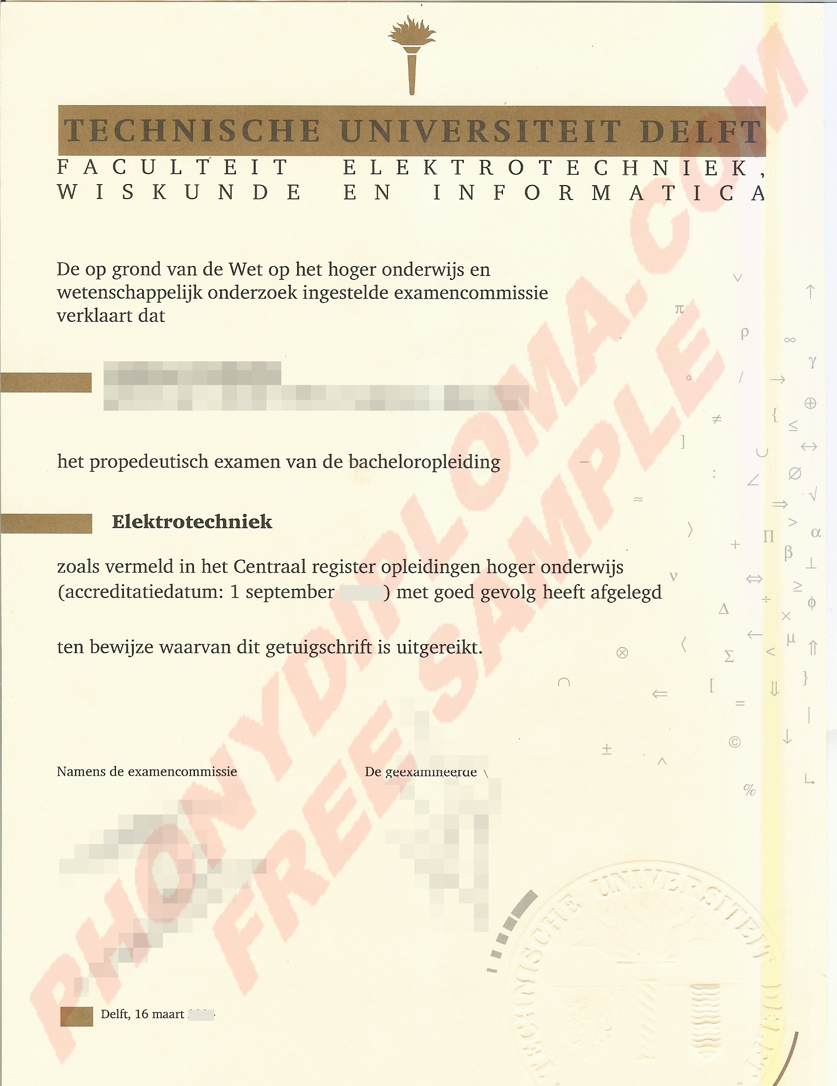 Technische Universiteit Delft  Fake Netherlands University Diploma Sample From Phonydiploma