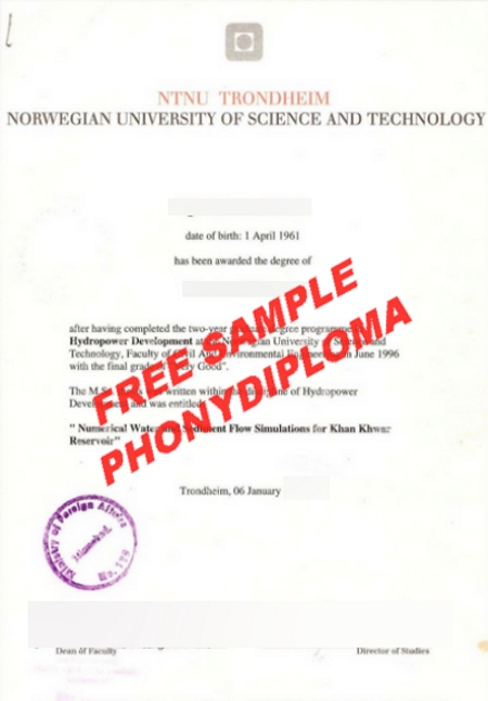 Norway Ntnu Norwegian University Of Science And Technology Free Sample From Phonydiploma