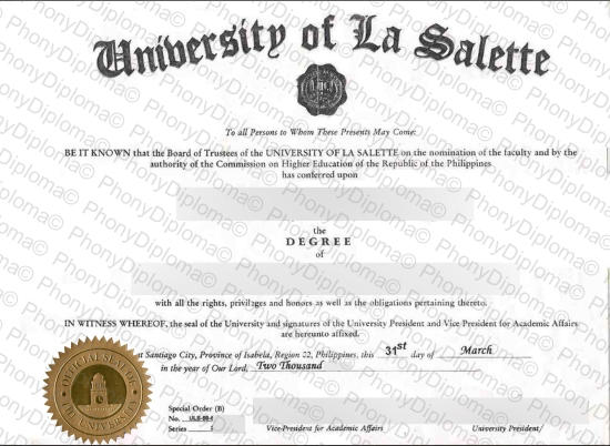 Philippines University Of La Salette Fake Diploma From Phonydiploma