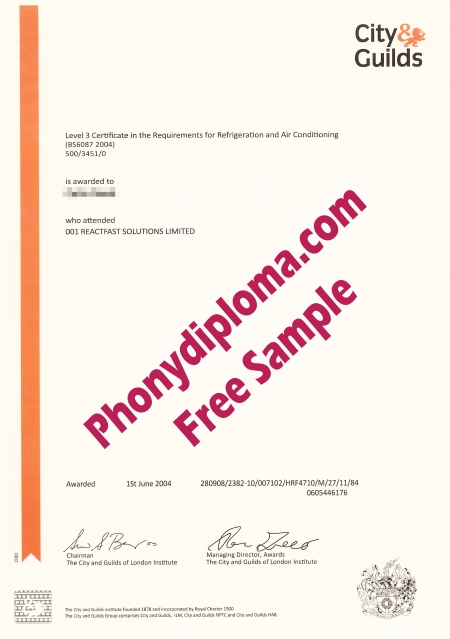 Uk City And Guilds Level 3 Certificate London Free Sample From Phonydiploma