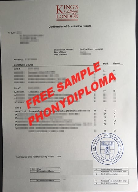 Uk King's College London Actual Match Transcript Free Sample From Phonydiploma
