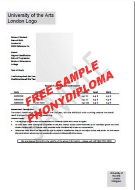 Uk London College Of Fashion Actual Match Transcript Free Sample From Phonydiploma