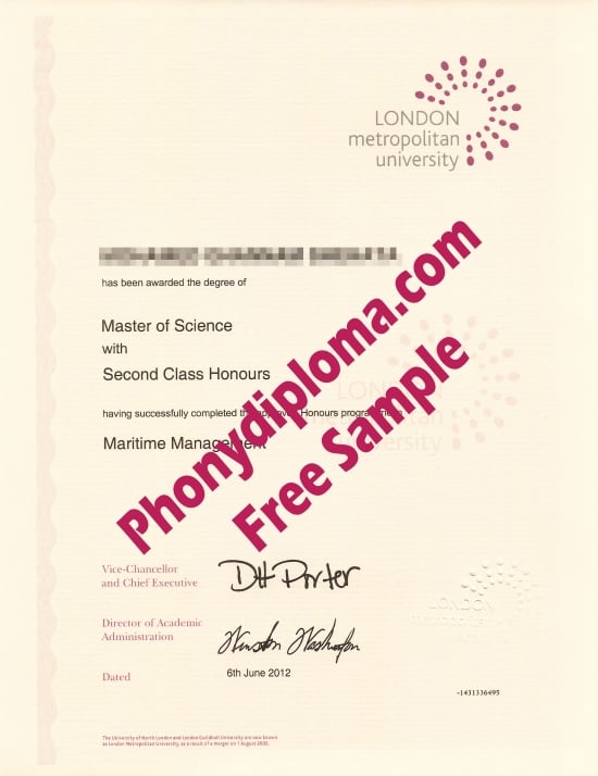 Uk London Metropolitan University Free Sample From Phonydiploma