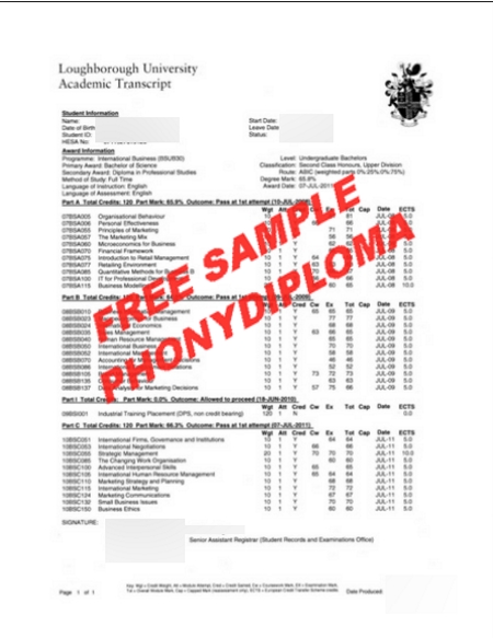 Uk Loughborough University Actual Match Transcript Free Sample From Phonydiploma
