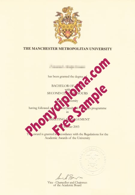 Uk Manchester Metropolitan University Free Sample From Phonydiploma