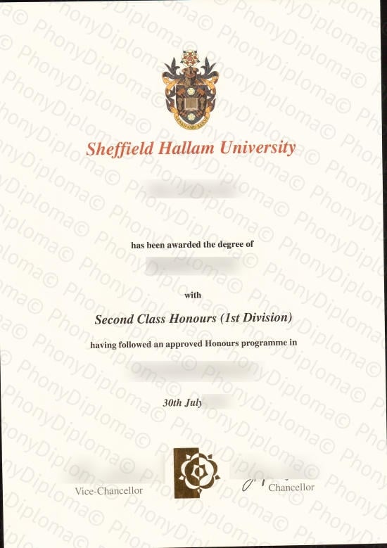 Uk Sheffield Hallam University Free Sample From Phonydiploma