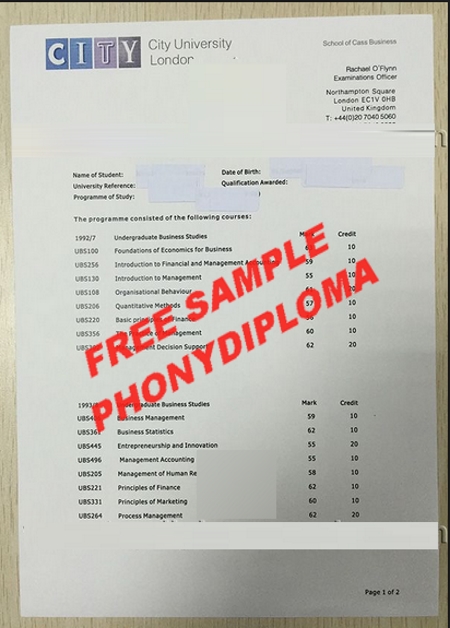 Uk The City University London Actual Match Transcript Free Sample From Phonydiploma