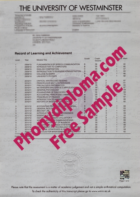 Uk The University Of Westminster Free Sample From Phonydiploma (2)