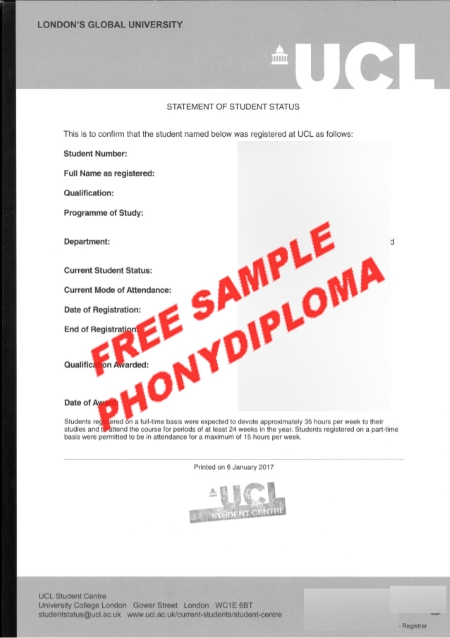 Uk Ucl University College London Status Free Sample From Phonydiploma
