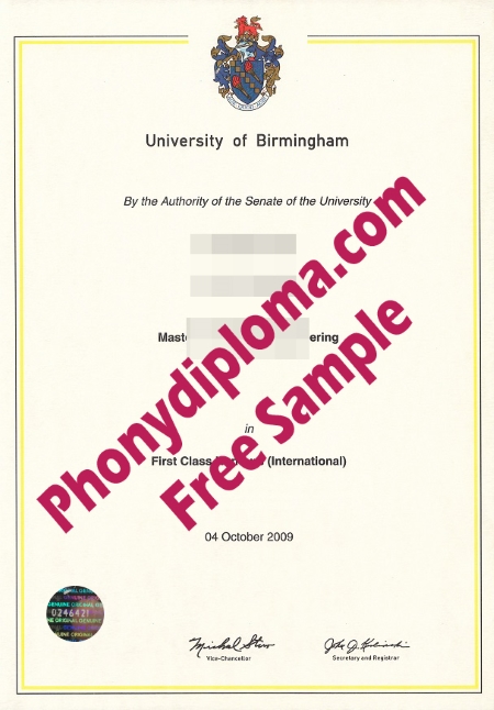 Uk University Of Birmingham 2 Free Sample From Phonydiploma