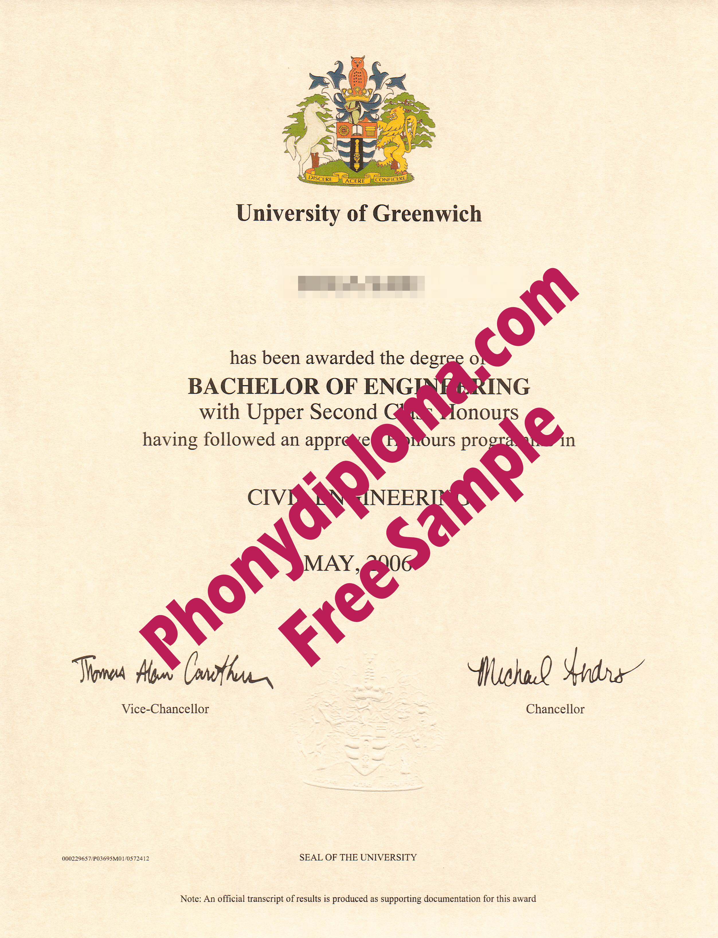 Uk University Of Greenwich Free Sample From Phonydiploma
