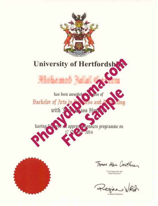 Uk University Of Hertfordshire Free Sample From Phonydiploma