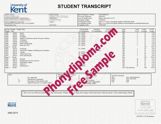 Uk University Of Kent Actual Match Transcript Free Sample From Phonydiploma