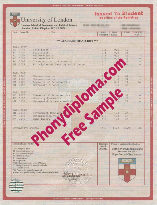 Uk University Of London School Of Economics And Political Science House Match Transcript Free Sample From Phonydiploma