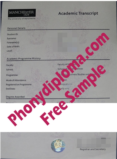 Uk University Of Manchester Actual Match Transcript Free Sample From Phonydiploma