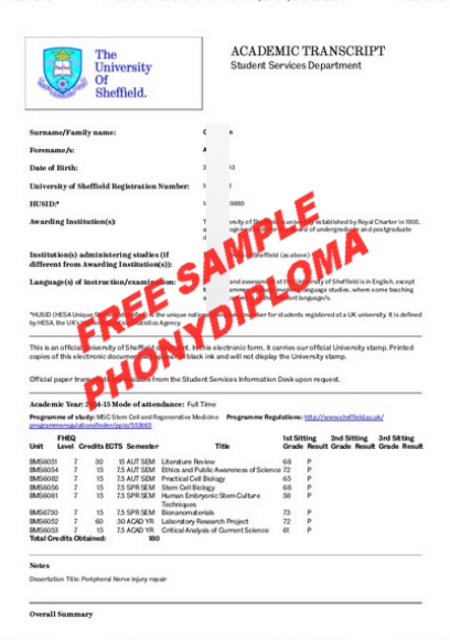 Uk University Of Sheffield Actual Match Transcript Free Sample From Phonydiploma