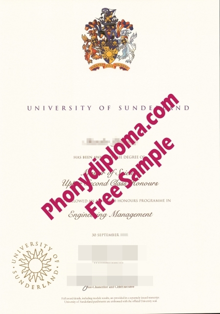 Uk University Of Sunderland Free Sample From Phonydiploma