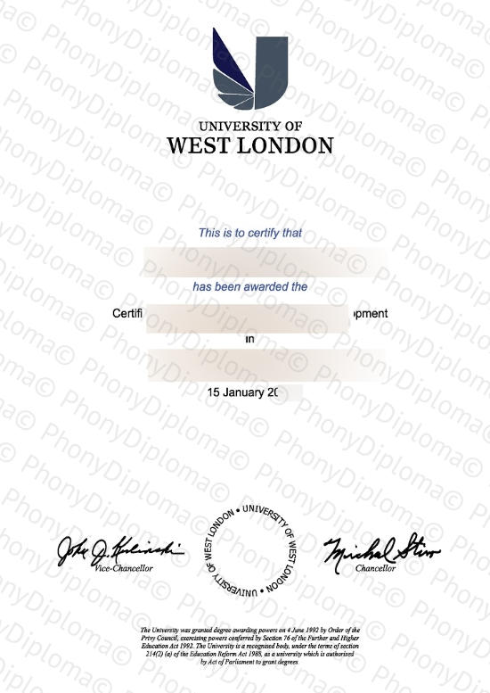 Uk University Of West London Free Sample From Phonydiploma