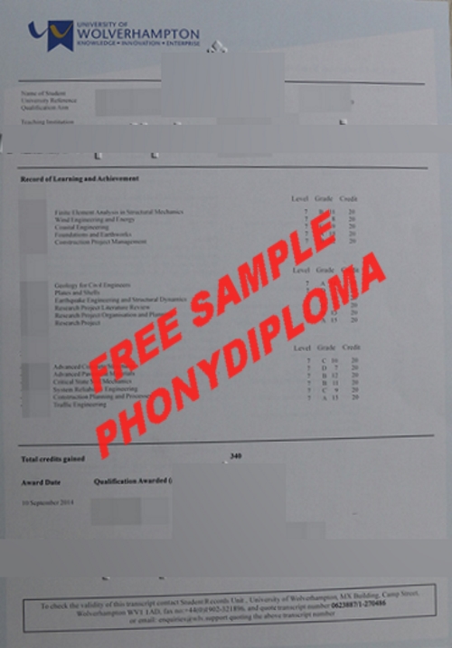 Uk University Of Wolverhampton Actual Match Transcript Free Sample From Phonydiploma