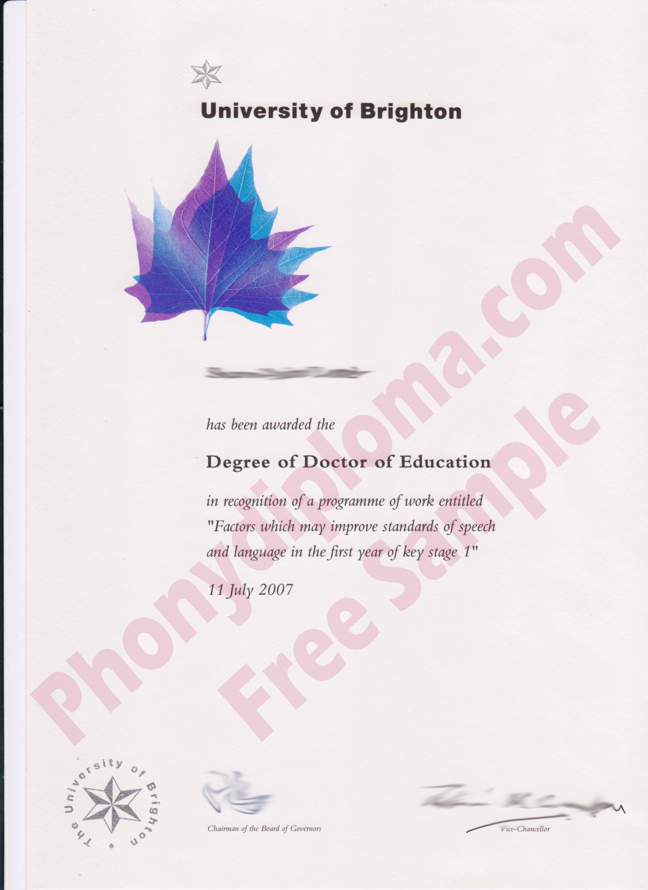 University Of Brighton Diploma