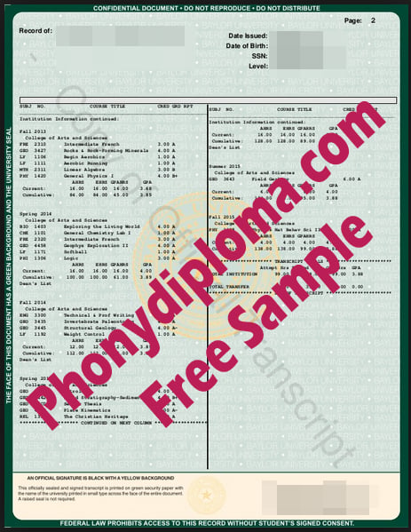 Baylor University Actual Match Transcripts Free Sample From Phonydiploma