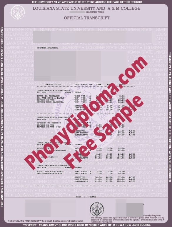 Louisiana State University A&M Actual Match Transcript Free Sample From Phonydiploma